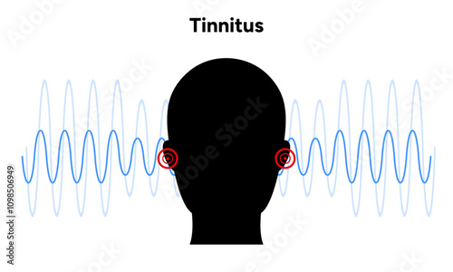 Tinnitus noise in human ear buzzing and dizziness disease 