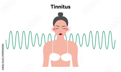 Tinnitus noise in human ear buzzing and dizziness disease 
