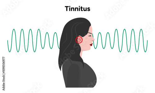 Tinnitus noise in human ear buzzing and dizziness disease 