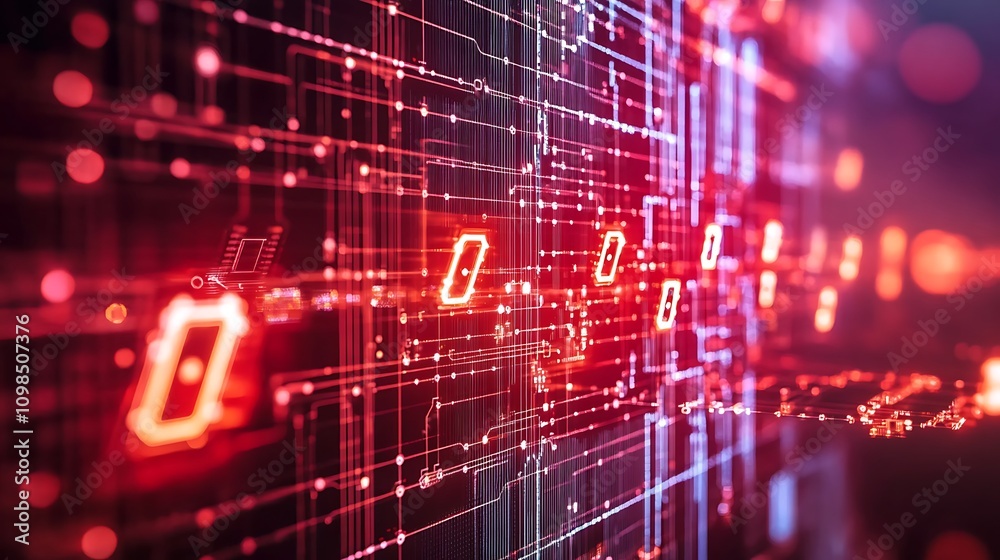 Obraz premium Abstract digital representation of binary data in a networked environment.