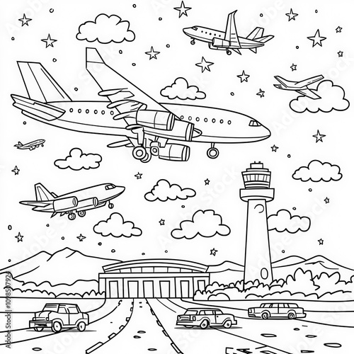 A bustling airport with pla...