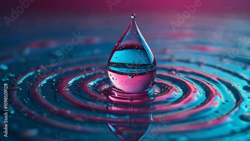 Iridescent Water Droplet Above Holographic Waves, Macro Detail V1
