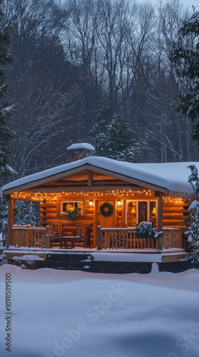 cozy log cabin nestled in t...