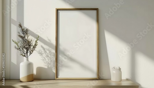 Blank picture frame mockup on the wall. 3d rendering
