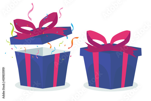 Gift box icon. Gifts and presents for holiday celebration and special sales offer. birthday celebration, special give away pack Isolated birthday or anniversary box with wrapping paper and ribbon bow