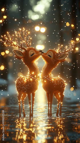 An illustration of two deer...