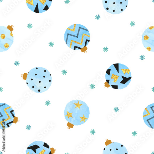 Blue Christmas balls seamless pattern. Holiday background, wrapping paper or ...
