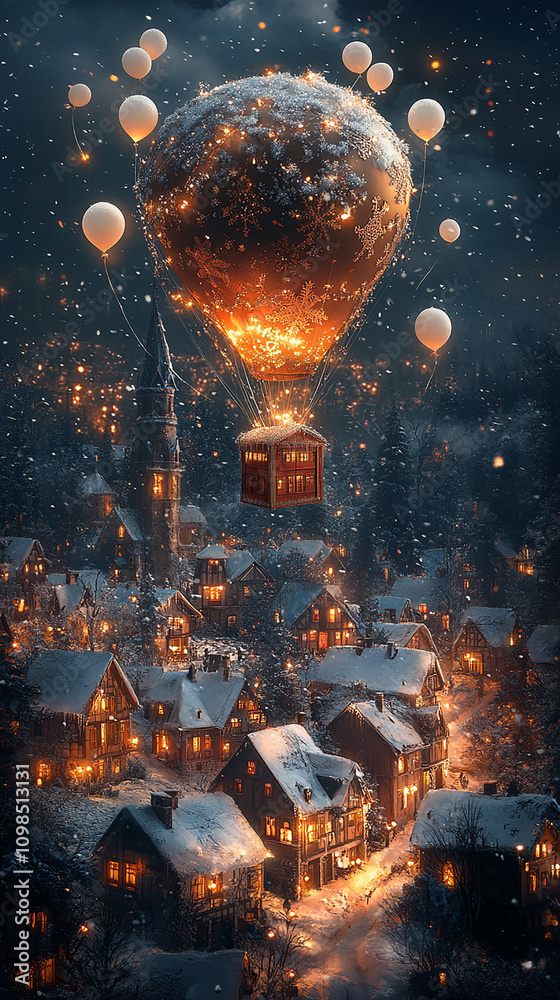 Fototapeta premium Gift flying on a hot air balloon