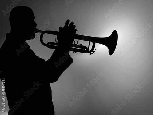 trumpet player silhouette b...