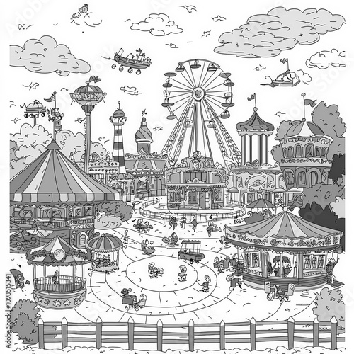 A colorful carnival with ri...