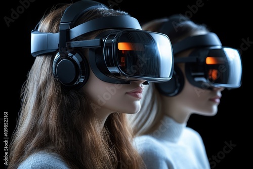 Call center colleagues with virtual reality headsets, focusing on tech-driven support, photo