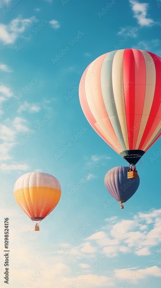 Obraz premium Colorful hot air balloons floating in the sky during a vibrant morning