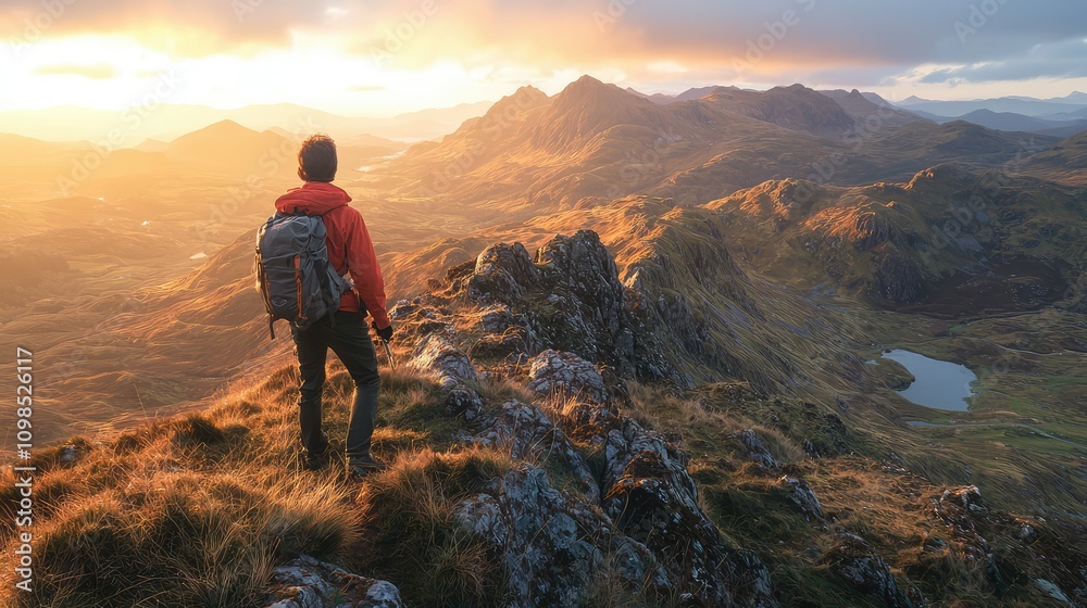 Obraz premium Breathtaking Sunrise Hike at Maka: First Light Illuminates the Picturesque Landscape and Mountain Peaks in a Majestic Scene