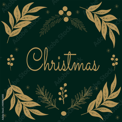 Vector design of a Christmas invitation card. Christmas holly berry, fir branches. Illustration design for cover, poster, wallpaper, greeting card.
