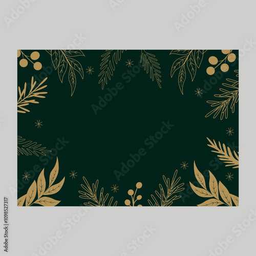 A holiday card with a Christmas tree, decorative plant elements, a background and a copy space. A universal template for a postcard.

