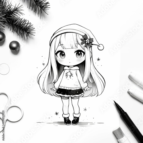 Cute chibi anime girl with halloween elements