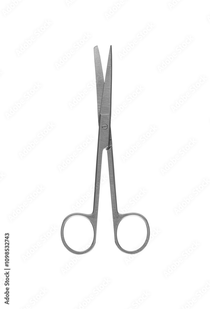 Stainless steel scissors isolated on white background.