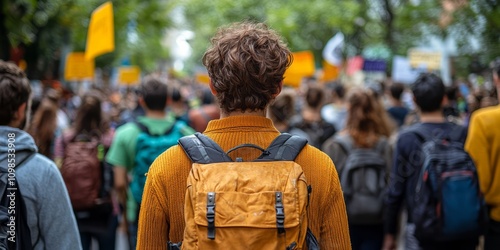 Activists unite in a spirited demonstration for climate action, expressing their hopes for a sustainable future amidst a bustling urban backdrop photo