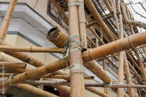 Bamboo scaffolding used on a construction site in Shanghai, China