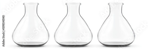 empty glass Erlenmeyer flasks on white background.