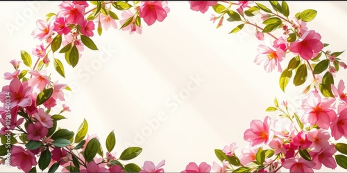 Delicate pink blossoms frame a radiant white space, bathed in the soft glow of sunlight.