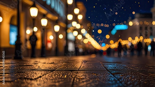Wet road in the city from the first person