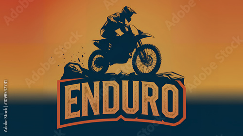 A logo for an enduro race. An emblem has a silhouetted motorcycle rider on a rocky terrain.