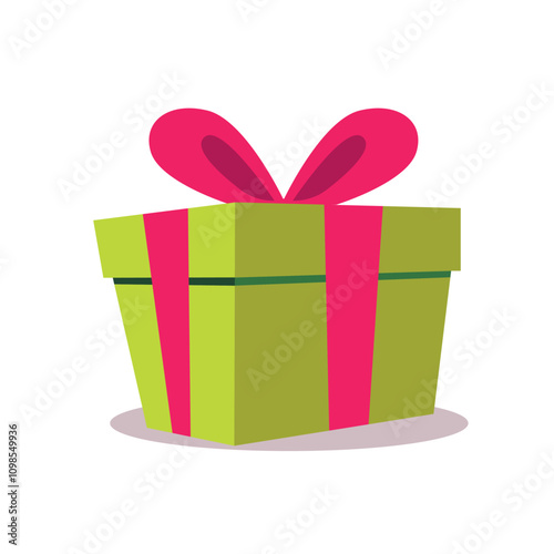 surprise red gift box, birthday celebration, special give away package, loyalty program reward, wonder gift with exclamation mark, vector icon, flat illustration