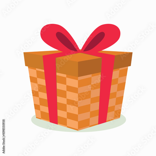 surprise red gift box, birthday celebration, special give away package, loyalty program reward, wonder gift with exclamation mark, vector icon, flat illustration