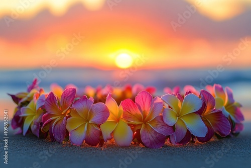 Vibrant Plumeria Lei at Sunset Beach