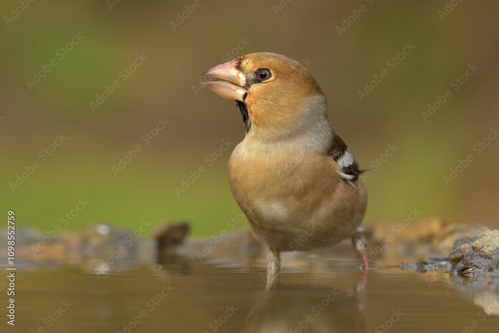 Obraz premium Hawfinch Coccothraustes coccothraustes bird songbird wildlife nature predator cock o the north, beautiful animal mountain finch, animal, bird watching ornithology, flower bud fauna wildlife Europe
