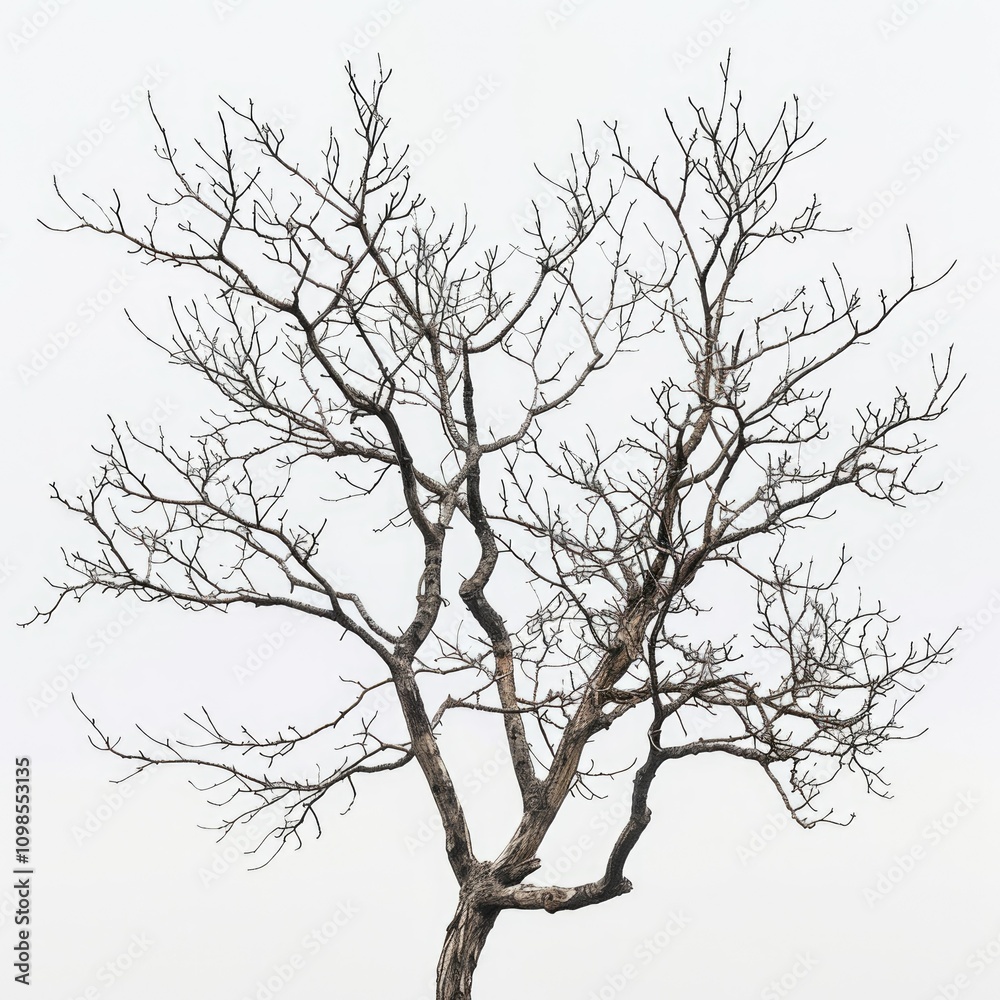 Obraz premium Minimalist artwork featuring bare tree branches on white background.