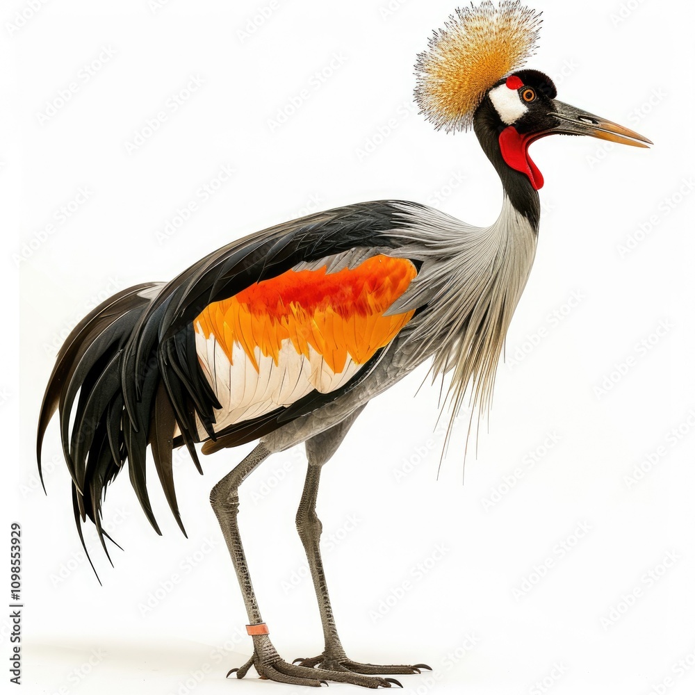Fototapeta premium Black Crowned Crane 15 years old white background portrait.