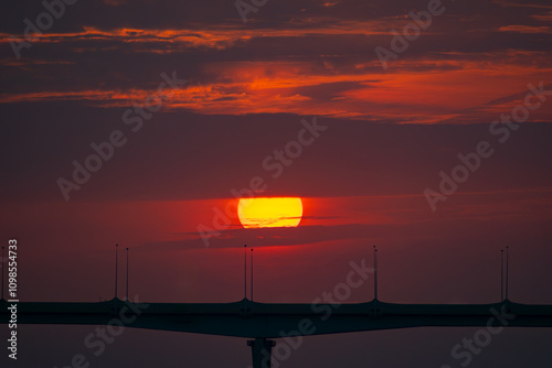 Beautiful sun rising over the bridge