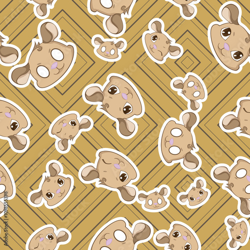 Expressive Gerbil Cartoon Repeat Pattern Design