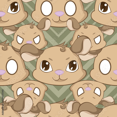 Expressive Gerbil Cartoon Repeat Pattern Design