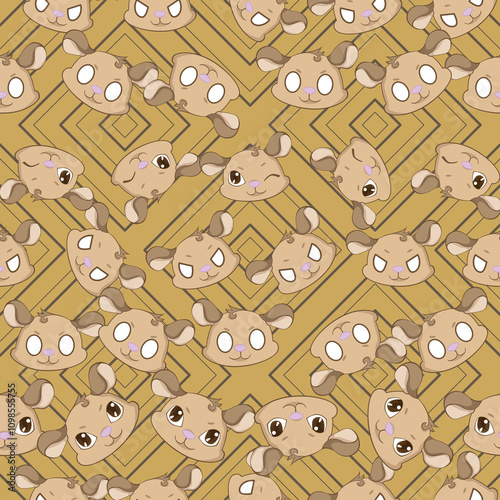 Expressive Gerbil Cartoon Repeat Pattern Design