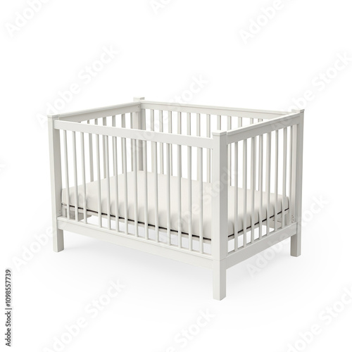 Classic Wooden Baby Crib with Ornate Carvings on a Transparent Background photo