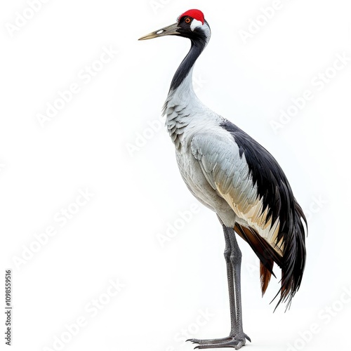 Red Crowned crane isolated on white photo