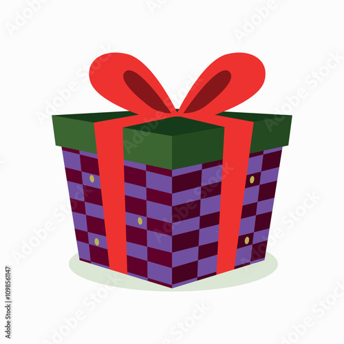 surprise red gift box, birthday celebration, special give away package, loyalty program reward, wonder gift with exclamation mark, vector icon, flat illustration