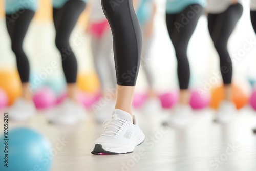 Group of women participating in a fitness class focused on strength and coordination photo