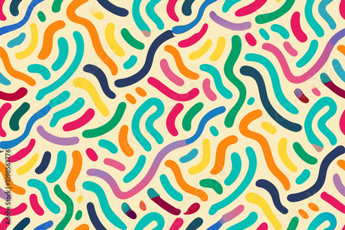 Fun Colorful Line Doodle Seamless Pattern – Playful Vector Design for Creative Projects