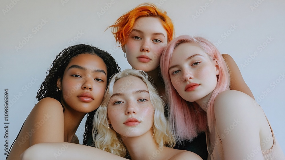 Obraz premium Four diverse young women in pastel tones
