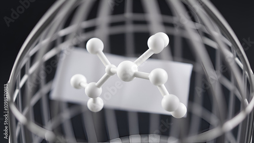 Itraconazole molecule. It is triazole antifungal drug used for the treatment of various fungal infections. Molecule model. Sheet of paper in a cage. photo