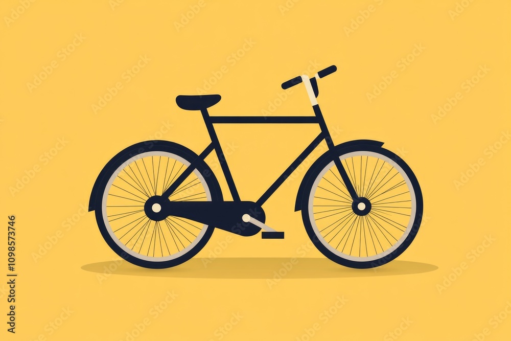 Fototapeta premium A black bicycle against a bright yellow background