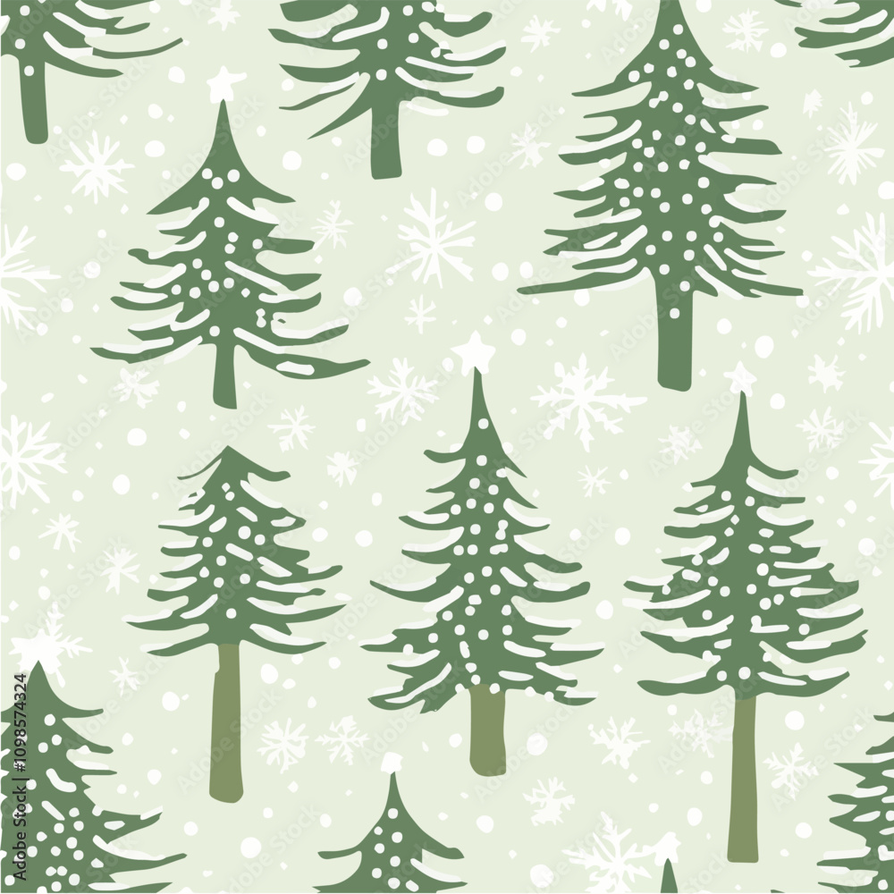 Fototapeta premium Minimal seamless pattern of Christmas trees and snow