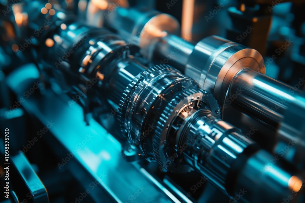Fototapeta premium Complex metallic gears, precision engineering.