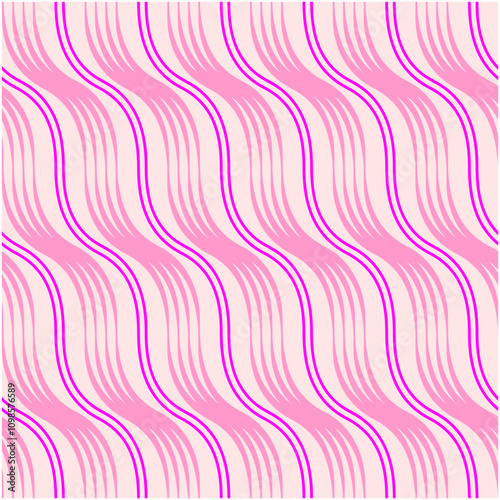 Seamless smooth pink and purple line on light pink, seamless fabric pattern, vector illustration, work of hand drawn