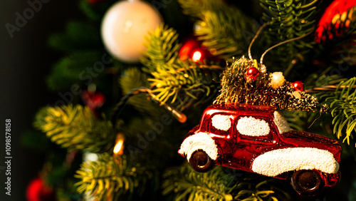 Auto am Weihnachtsbaum photo