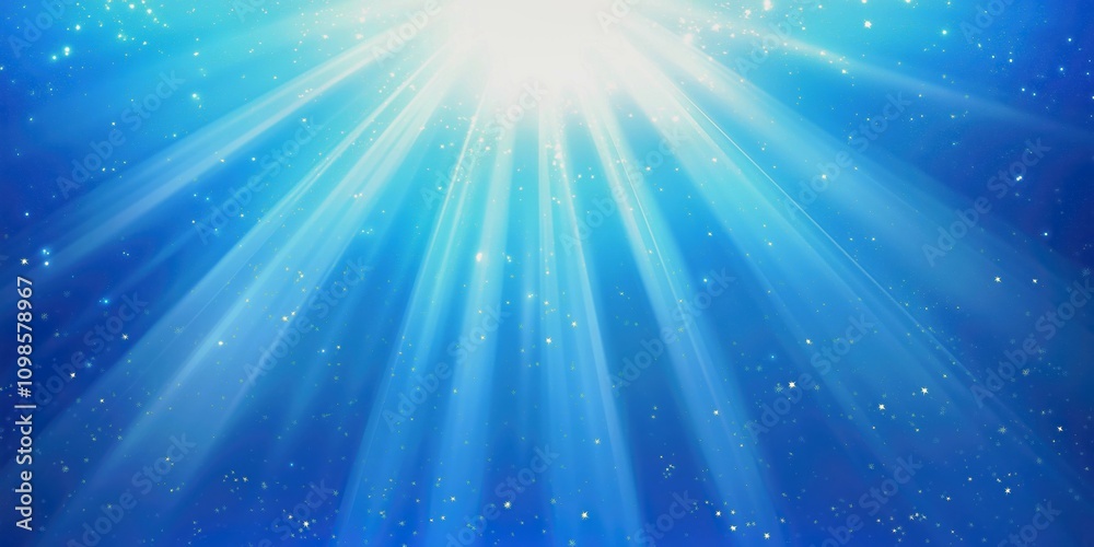 Naklejka premium radiant gradient composition with blue and white light beams spreading from a central glow